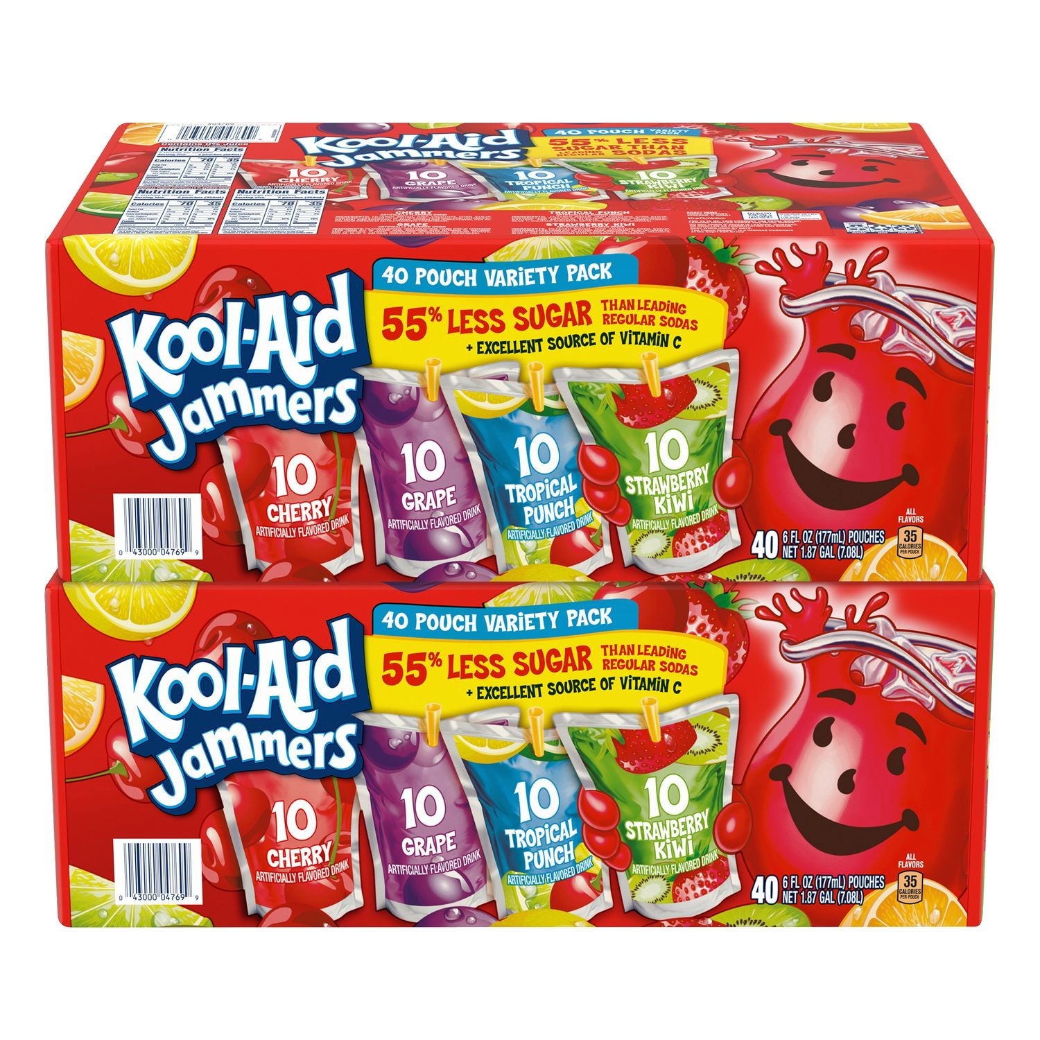 Kool-Aid Jammers Juice Pouch Variety Pack, 6 oz Pouch, 80/Carton