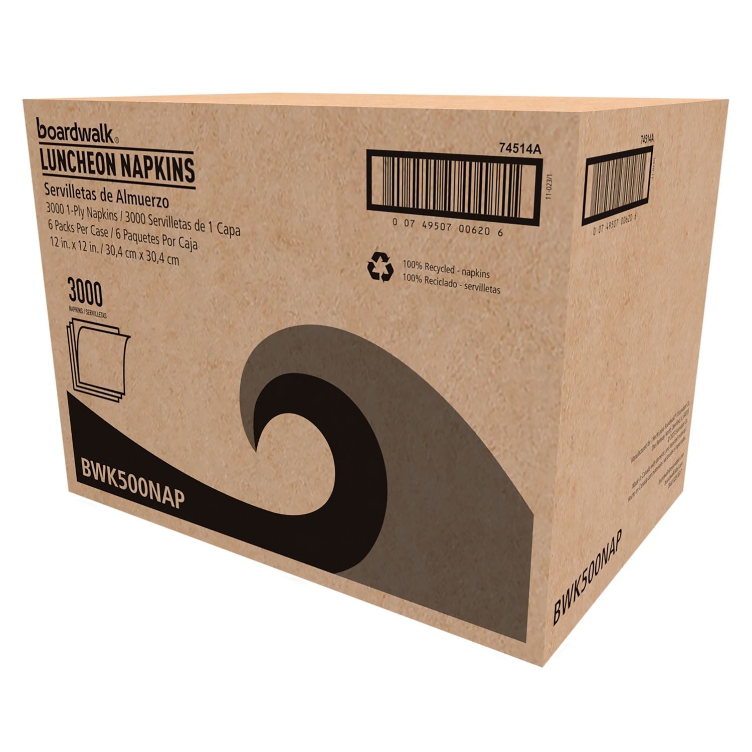 Boardwalk® 1/4-Fold Lunch Napkins, 1-Ply, 12" x 12", White, 500/Pack, 6 Packs/Carton