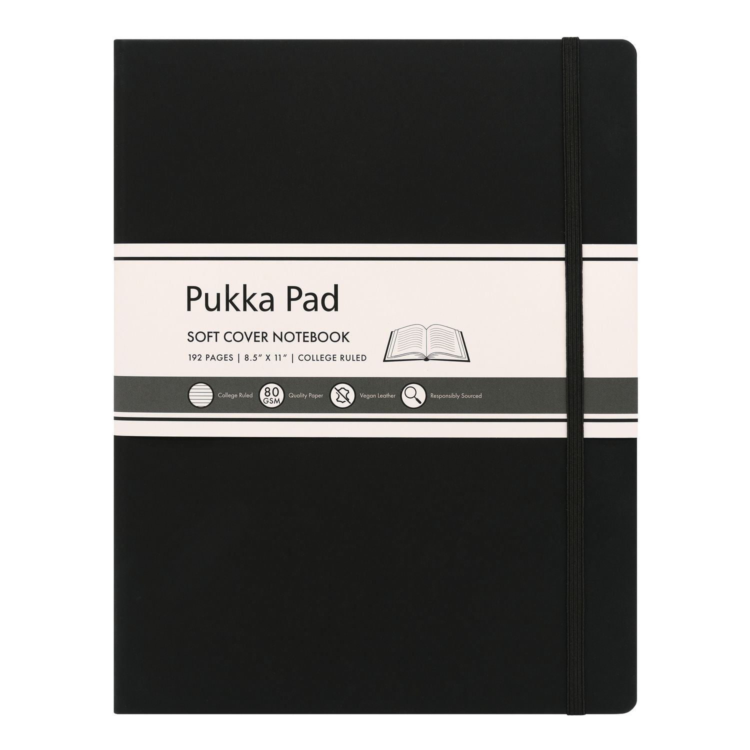PUKKA PAD® Soft Cover Notebook, College Rule, Black Cover, (96) 11 x 8.5 Sheets