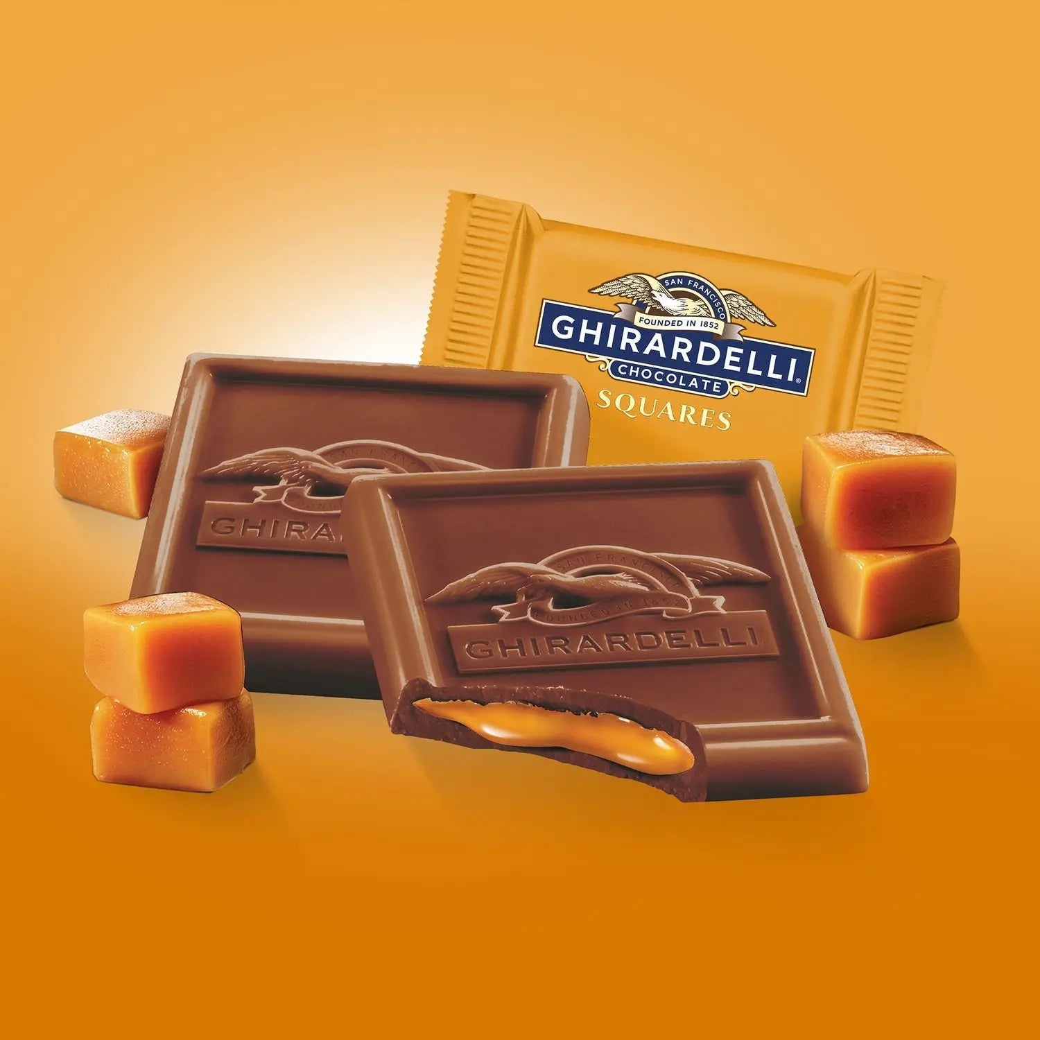 Ghirardelli® Milk Chocolate and Caramel Chocolate Squares, 15.96 oz Bag, 2/Carton