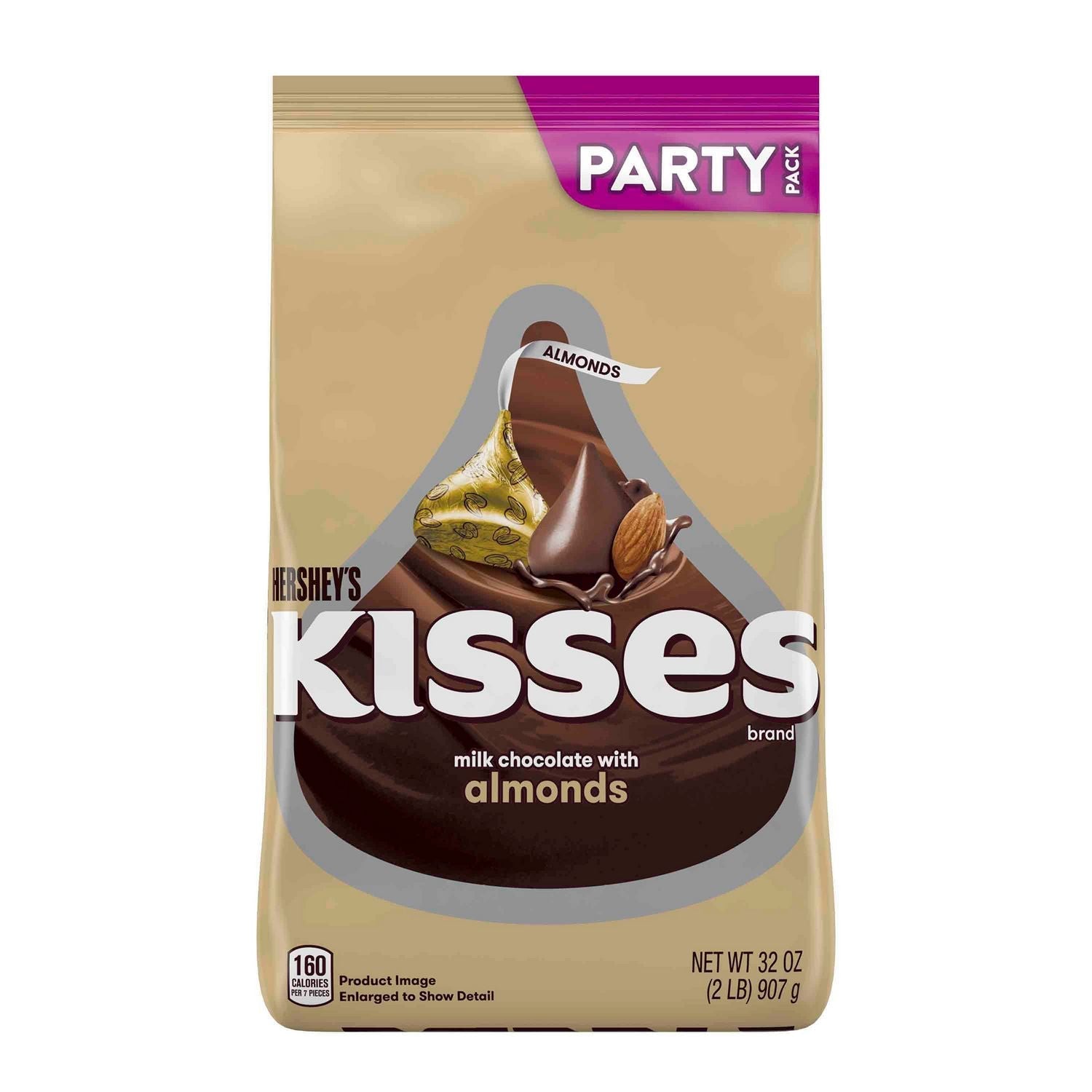 Hershey®'s KISSES with Almonds, Milk Chocolate, 32 oz Pack, 2 Packs/Carton - Bloom Skins