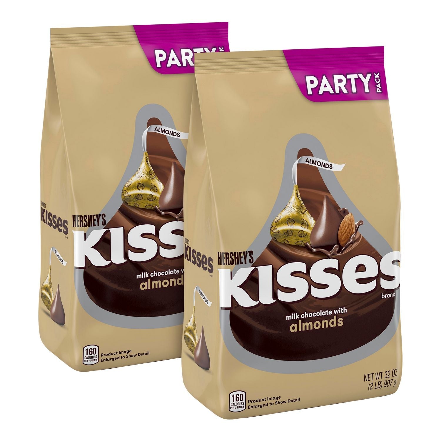 Hershey®'s KISSES with Almonds, Milk Chocolate, 32 oz Pack, 2 Packs/Carton - Bloom Skins