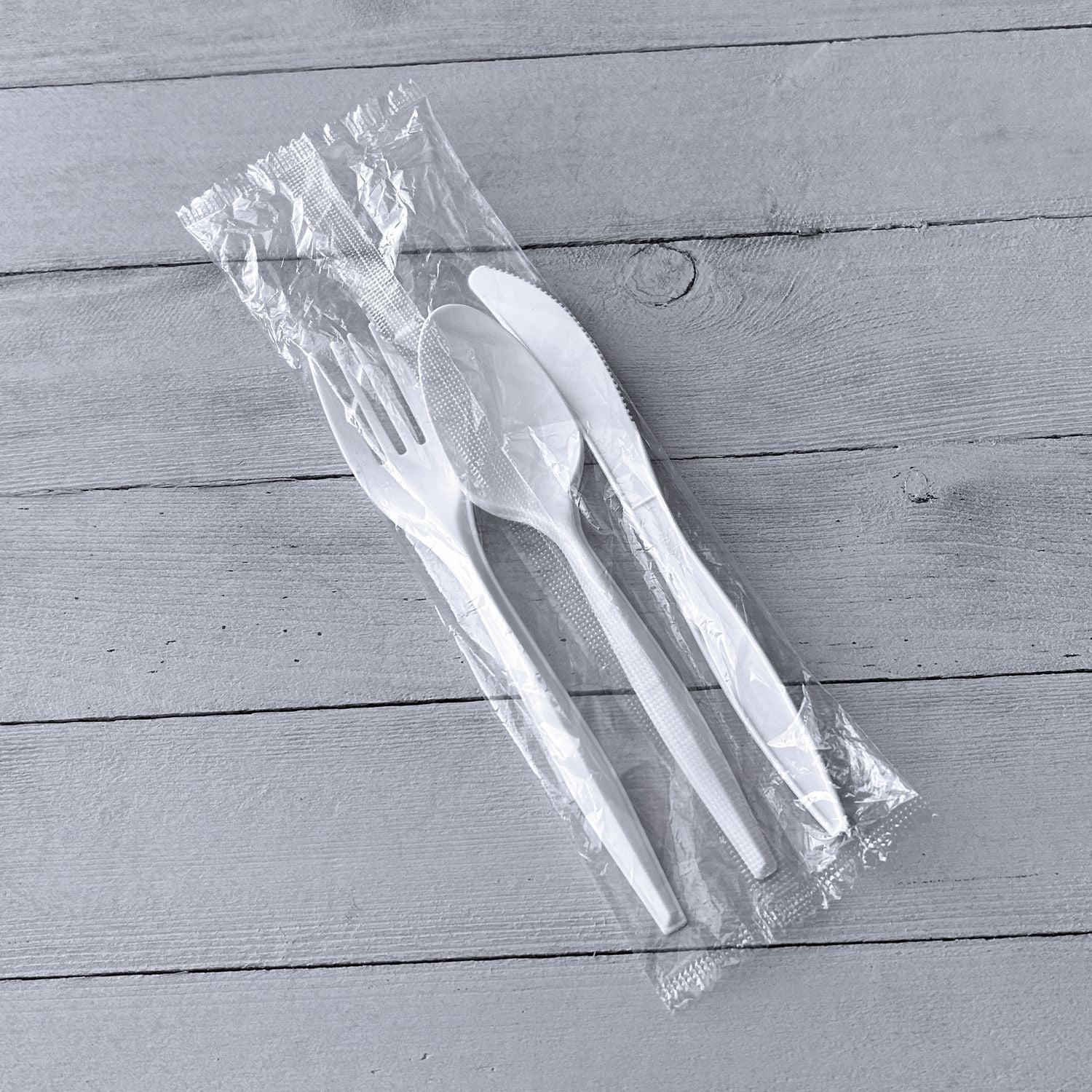 Boardwalk® Three-Piece Cutlery Kit, Mediumweight, Fork/Knife/Spoon, 6.97", Plastic, White, 250/Carton