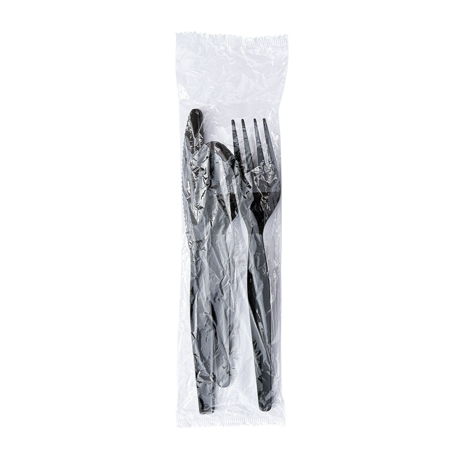 Boardwalk® Three-Piece Polystyrene Cutlery Kit, Heavyweight, Fork/Knife/Spoon, Plastic, Black, 250/Carton
