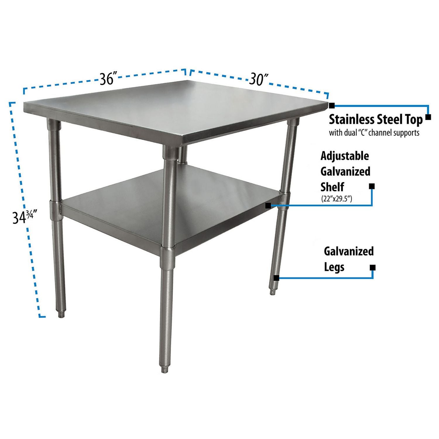 BK Resources Stainless Steel Flat Top Work Tables, 36w x 30d x 36h, Silver, 2/Pallet