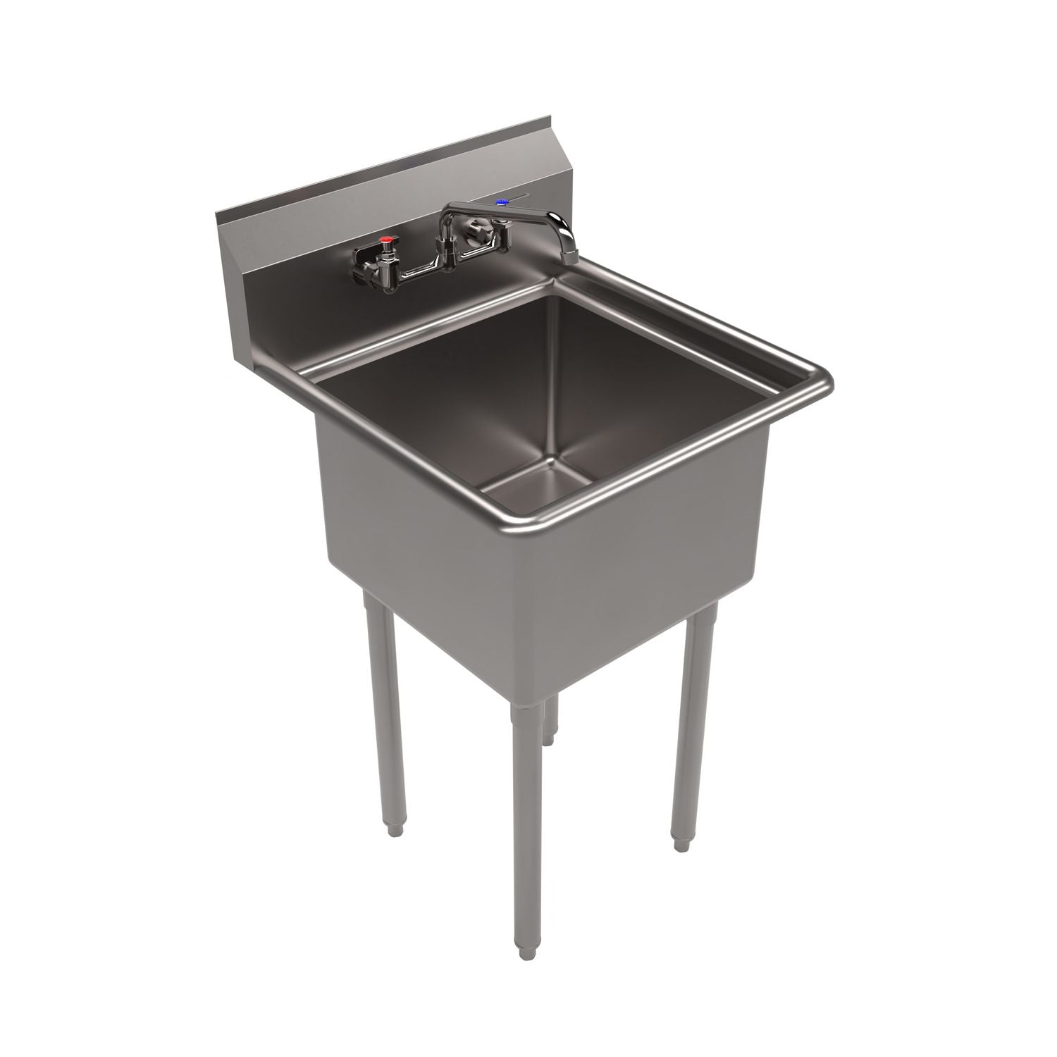 BK Resources Stainless Steel Sink and Faucet Bundle, Sink/Faucet/Faucet Mounting Kit/Drain, 18" L x 18" W x 14" D
