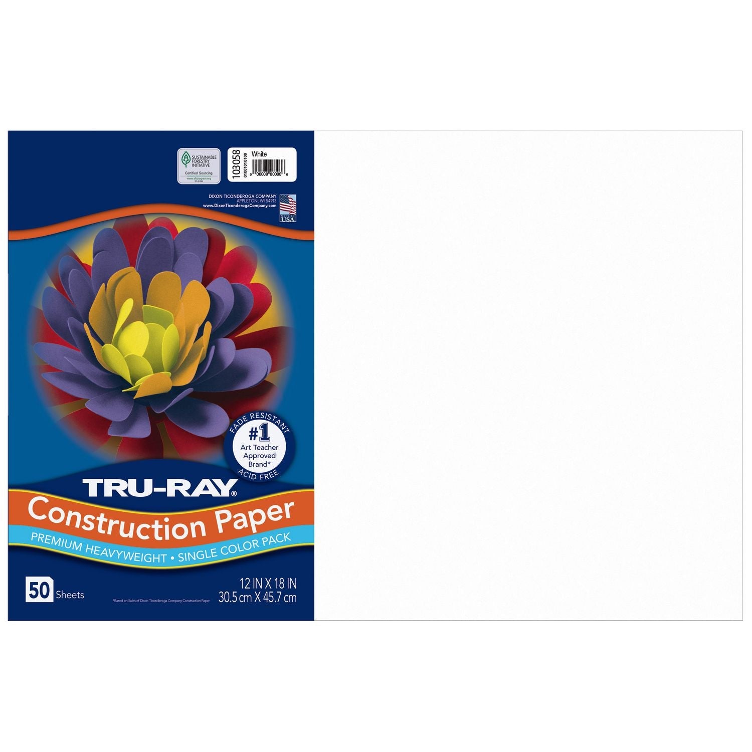 Pacon® Tru-Ray Construction Paper, 76 lb Text Weight, 12 x 18, White, 50/Pack, 25 Packs/Carton