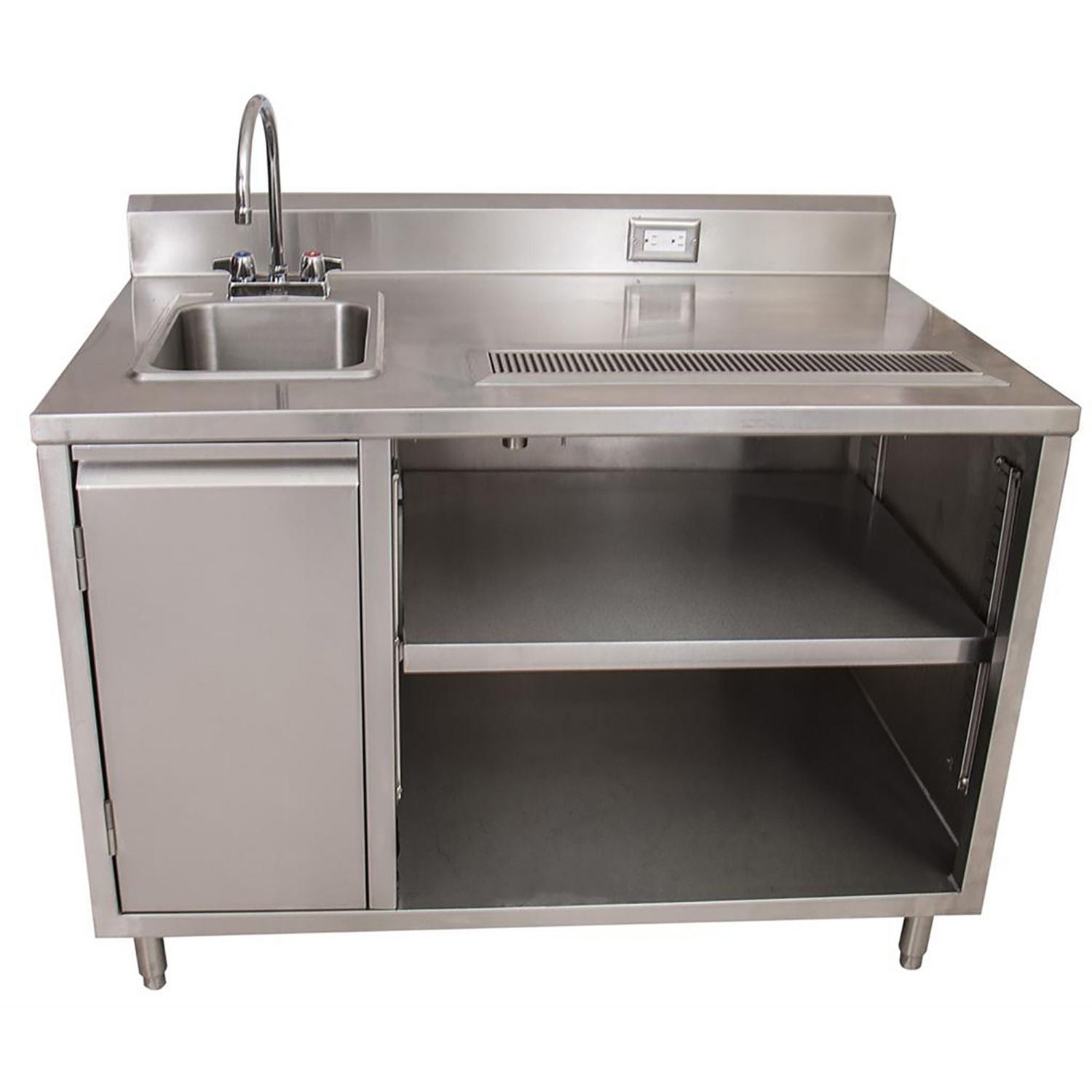 BK Resources Stainless Steel Beverage Table with Left Sink, Rectangular, 30" x 60" x 41.5", Silver Top, Silver Base/Legs