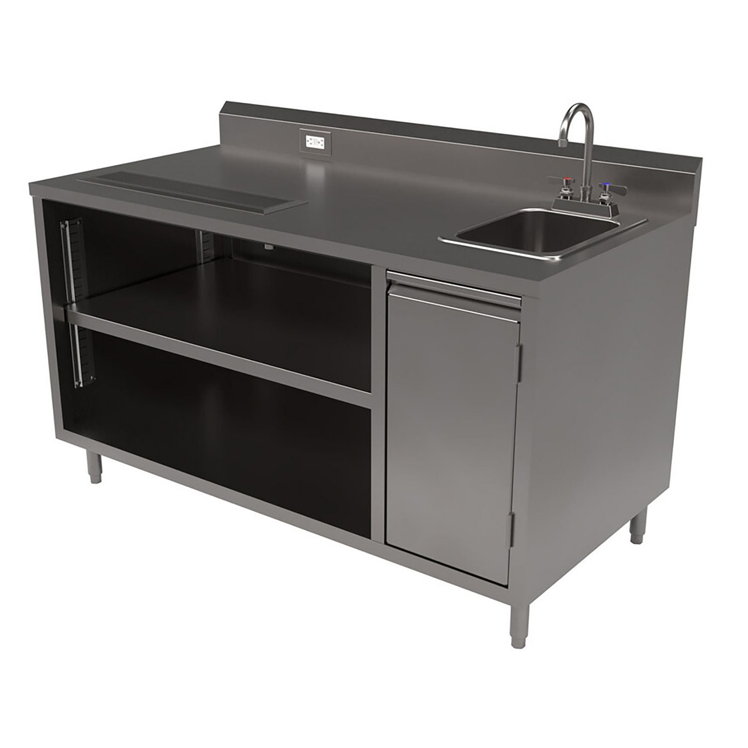 BK Resources Stainless Steel Beverage Table with Right Sink, Rectangular, 30" x 60" x 41.5", Silver Top, Silver Base/Legs