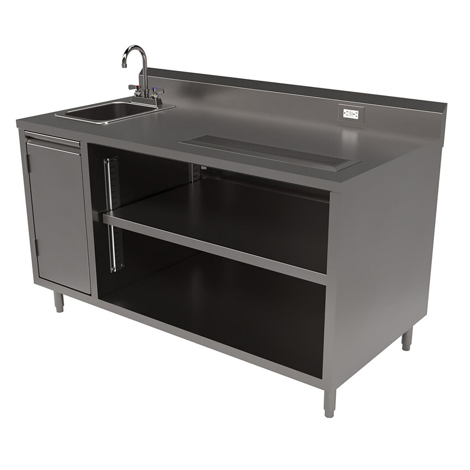 BK Resources Stainless Steel Beverage Table with Left Sink, Rectangular, 30" x 60" x 41.5", Silver Top, Silver Base/Legs