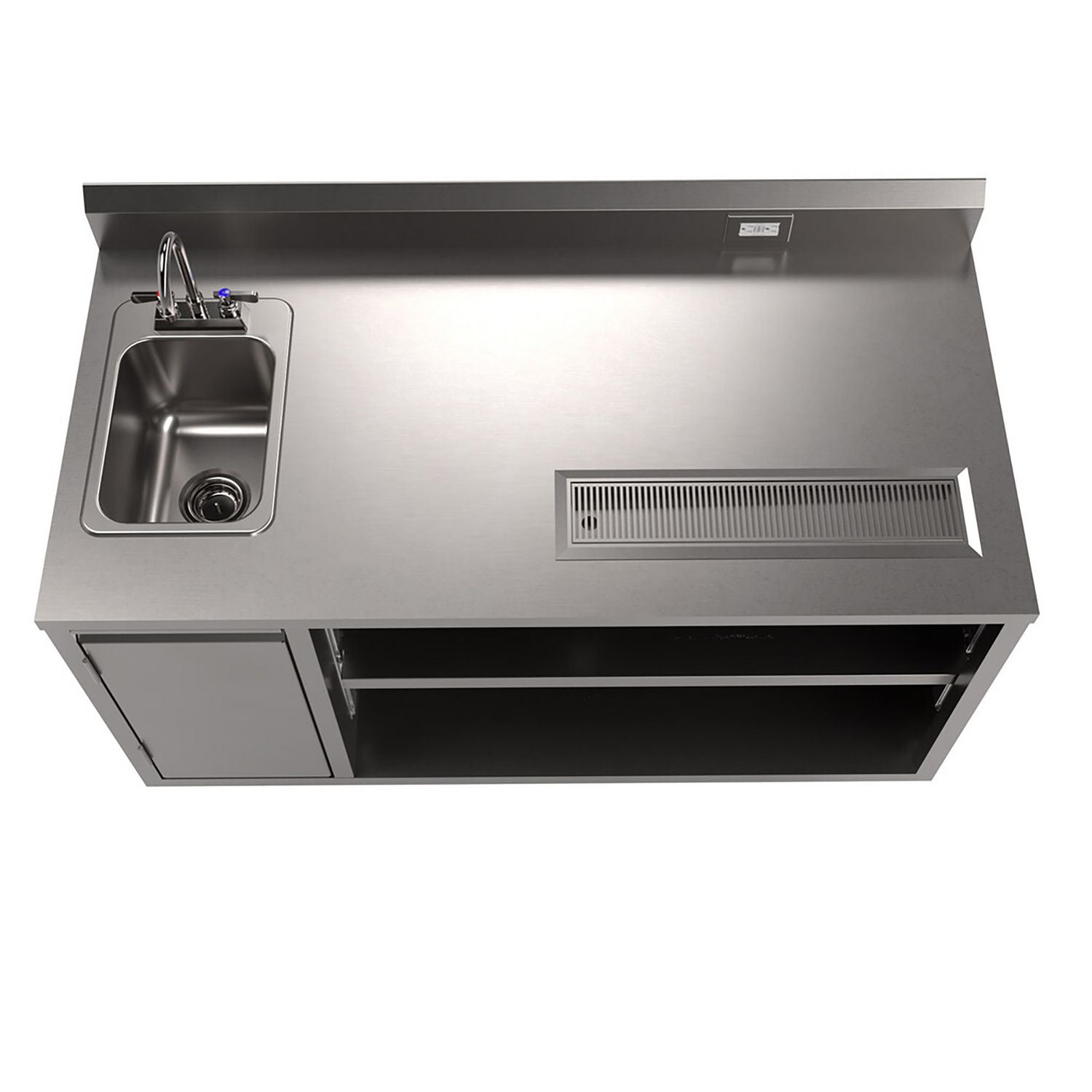 BK Resources Stainless Steel Beverage Table with Left Sink, Rectangular, 30" x 60" x 41.5", Silver Top, Silver Base/Legs