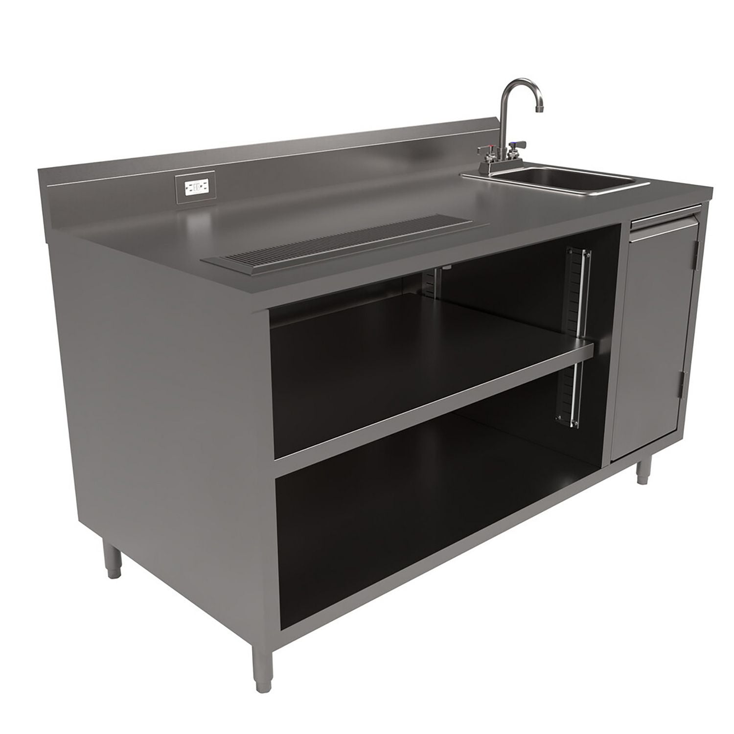BK Resources Stainless Steel Beverage Table with Right Sink, Rectangular, 30" x 60" x 41.5", Silver Top, Silver Base/Legs