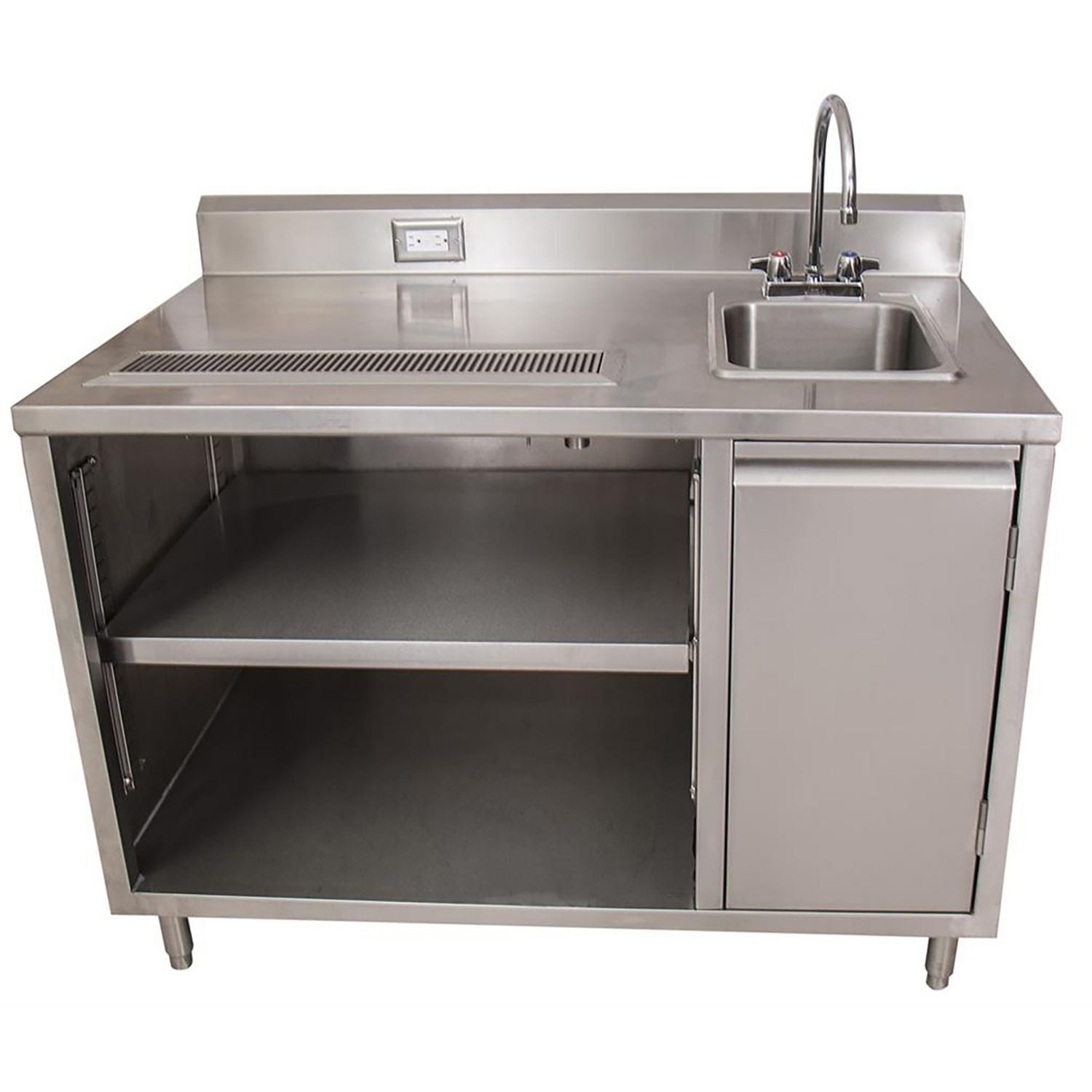 BK Resources Stainless Steel Beverage Table with Right Sink, Rectangular, 30" x 60" x 41.5", Silver Top, Silver Base/Legs