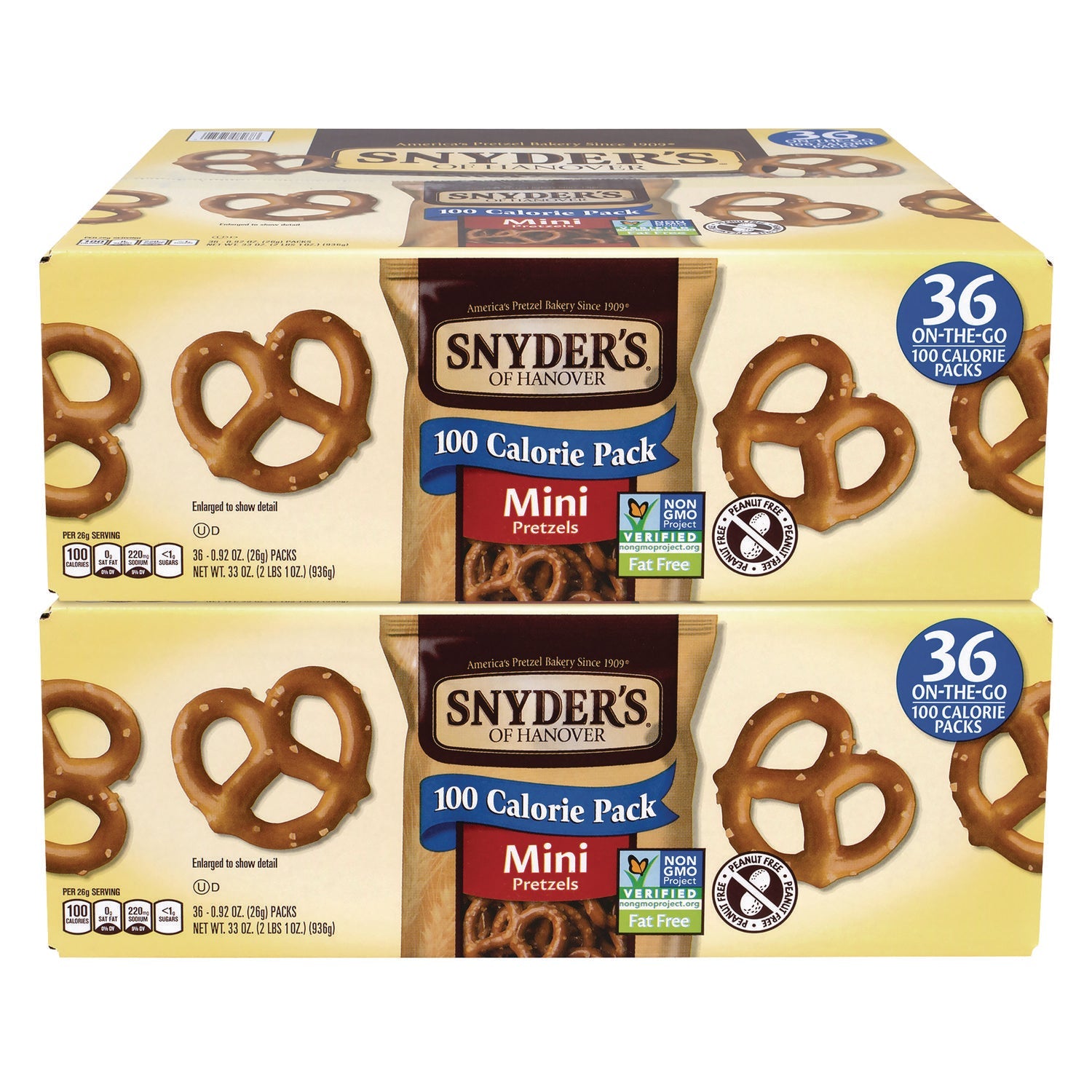 Snyder's® Mini Pretzels. 0.92 oz Pack, 36 Packs/Box, 2 Boxes/Carton