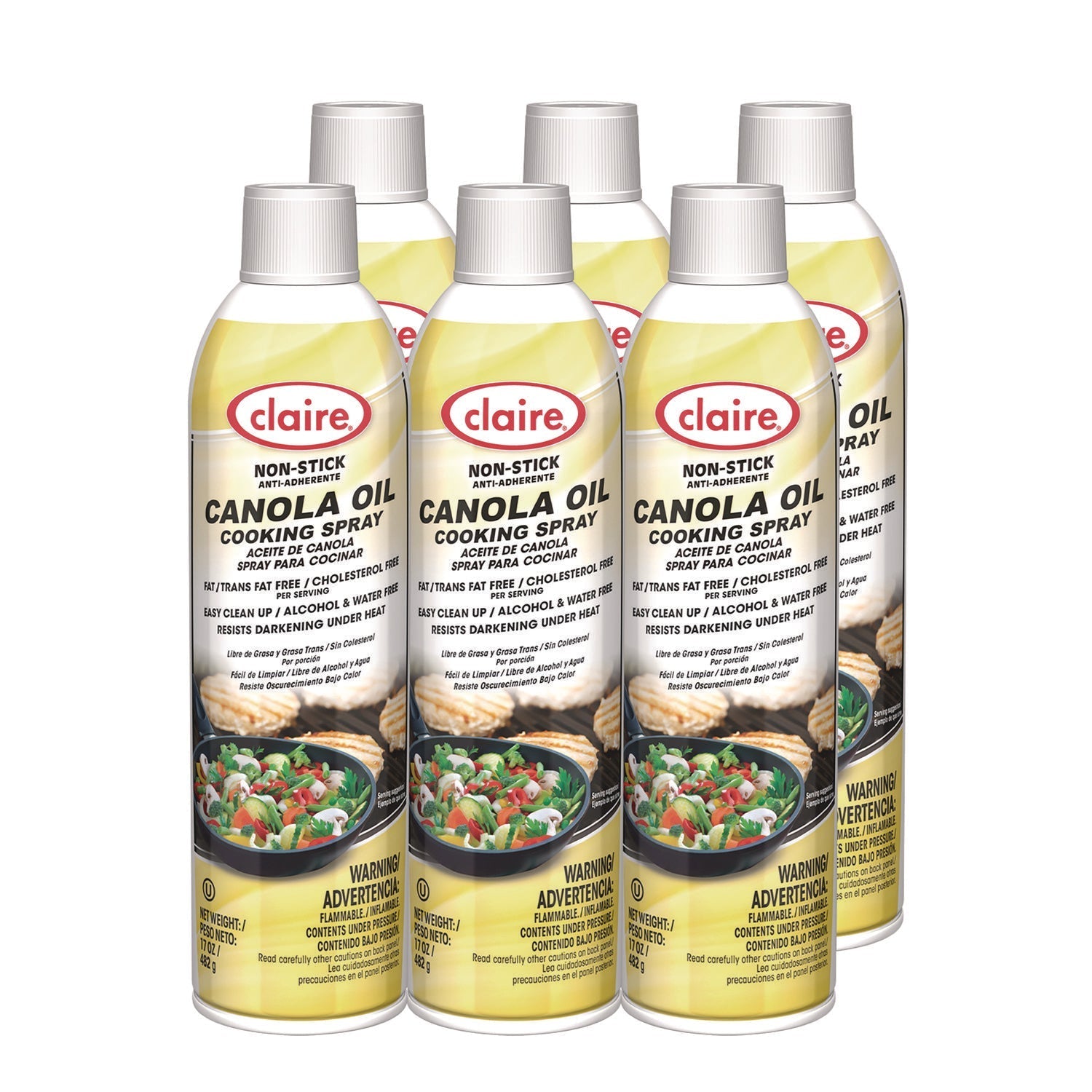 Claire® Canola Oil Cooking Spray, 17 oz Spray Can, 6/Carton