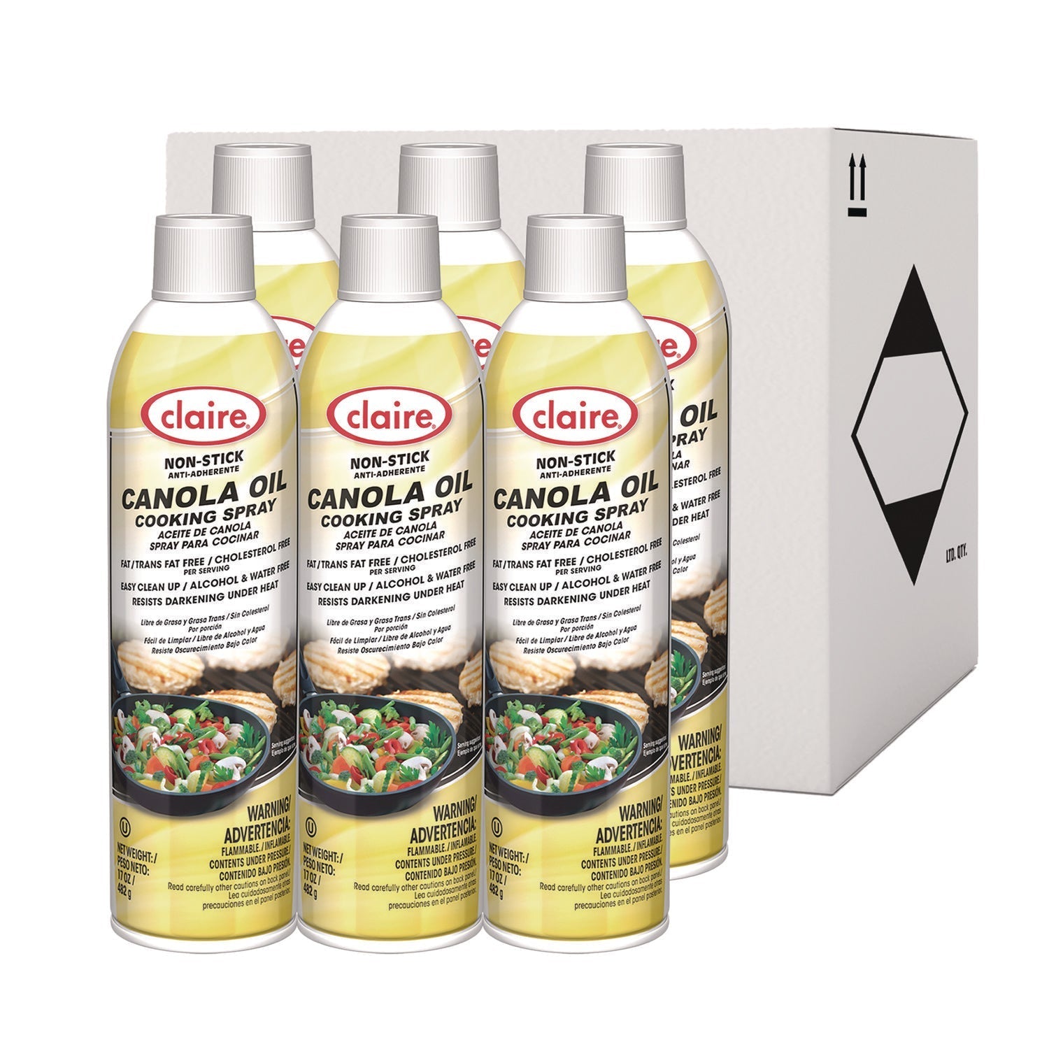 Claire® Canola Oil Cooking Spray, 17 oz Spray Can, 6/Carton