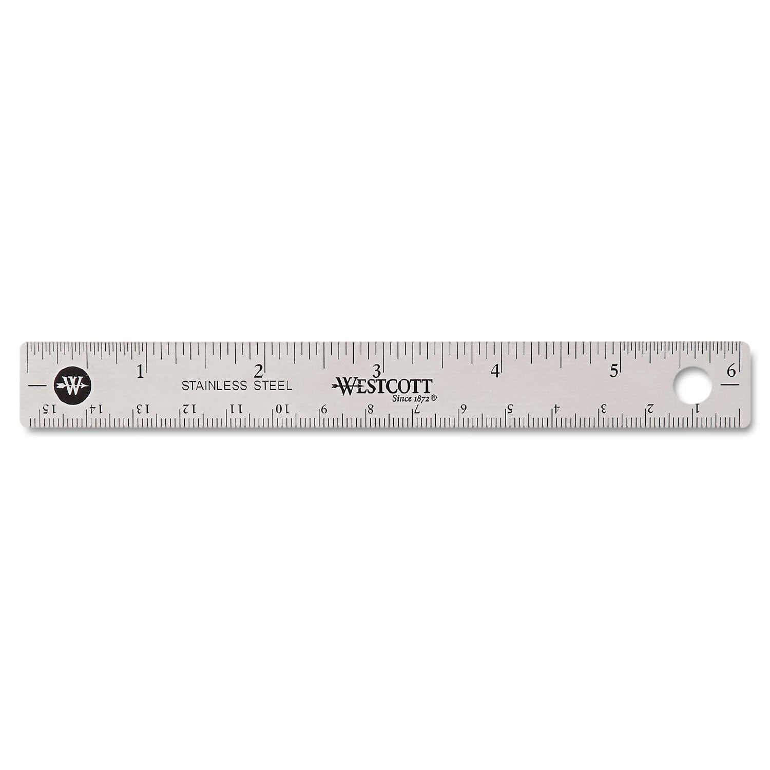 Westcott® Stainless Steel Office Ruler With Non Slip Cork Base, Standard/metric, 6" Long