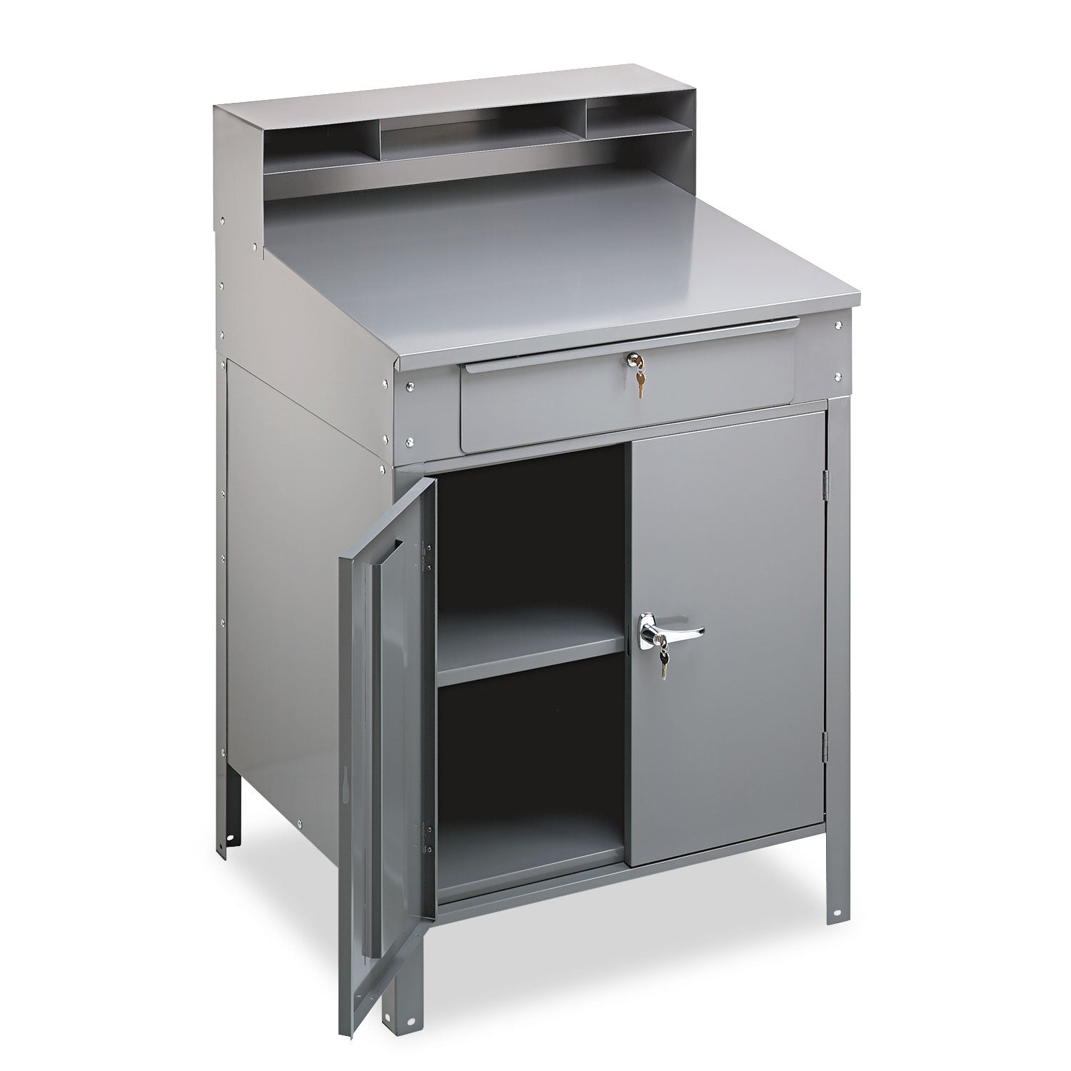 Tennsco Steel Cabinet Shop Desk, 34.5" X 29" X 53", Medium Gray