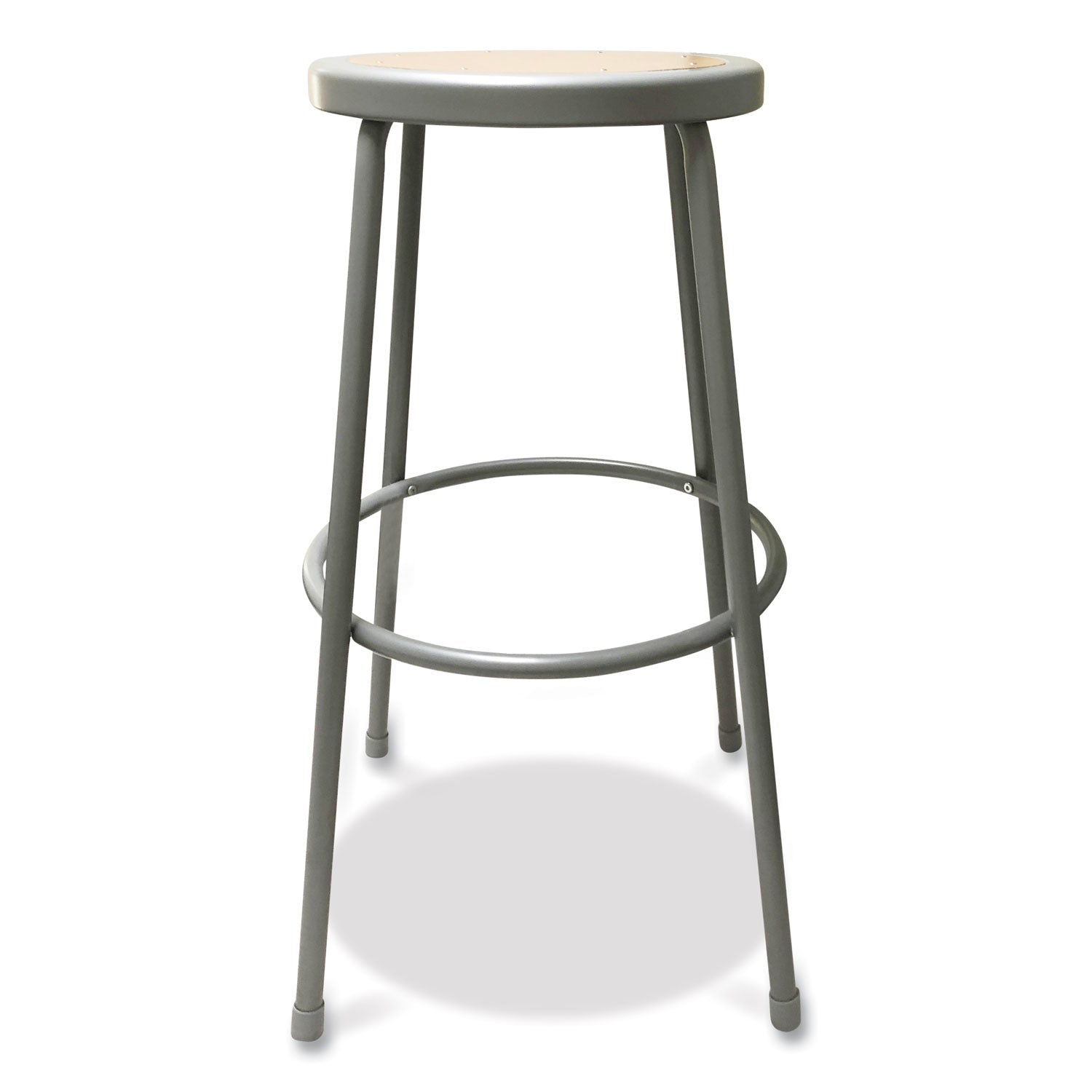 Alera® Industrial Metal Shop Stool, Backless, Supports Up To 300 Lb, 30" Seat Height, Brown Seat, Gray Base