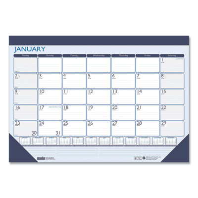 House of Doolittle™ Recycled Contempo Desk Pad Calendar, 22 x 17, White/Blue Sheets, Blue Binding, Blue Corners, 12-Month (Jan to Dec): 2025 - Bloom Skins