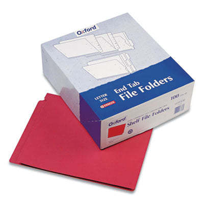 Pendaflex® Colored End Tab Folders with Reinforced Double-Ply Straight Cut Tabs, Letter Size, 0.75" Expansion, Red, 100/Box