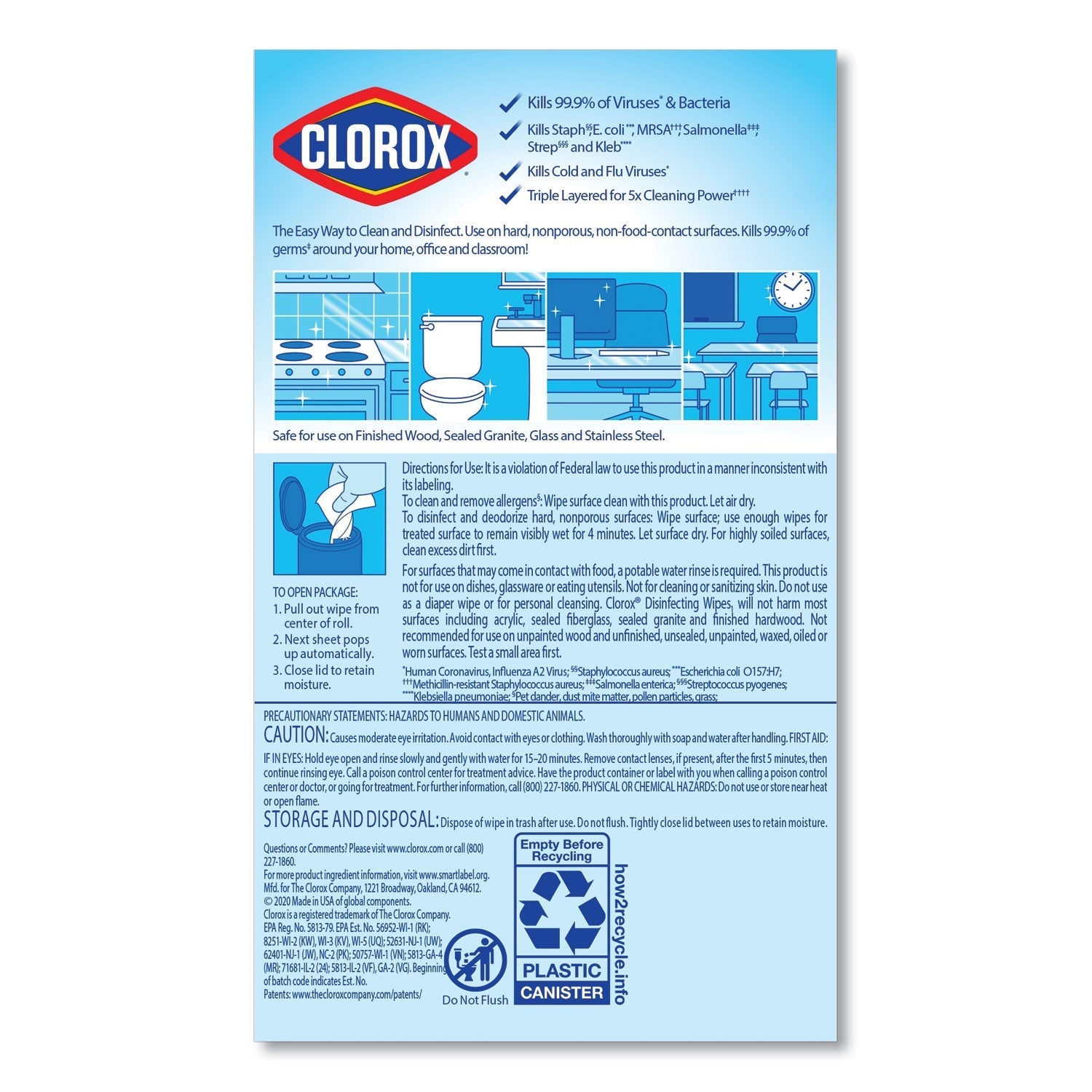 Clorox® Disinfecting Wipes, 1-Ply, 7 x 8, Fresh Scent/Citrus Blend, 35/Canister, 3/Pack, 5 Packs/Carton