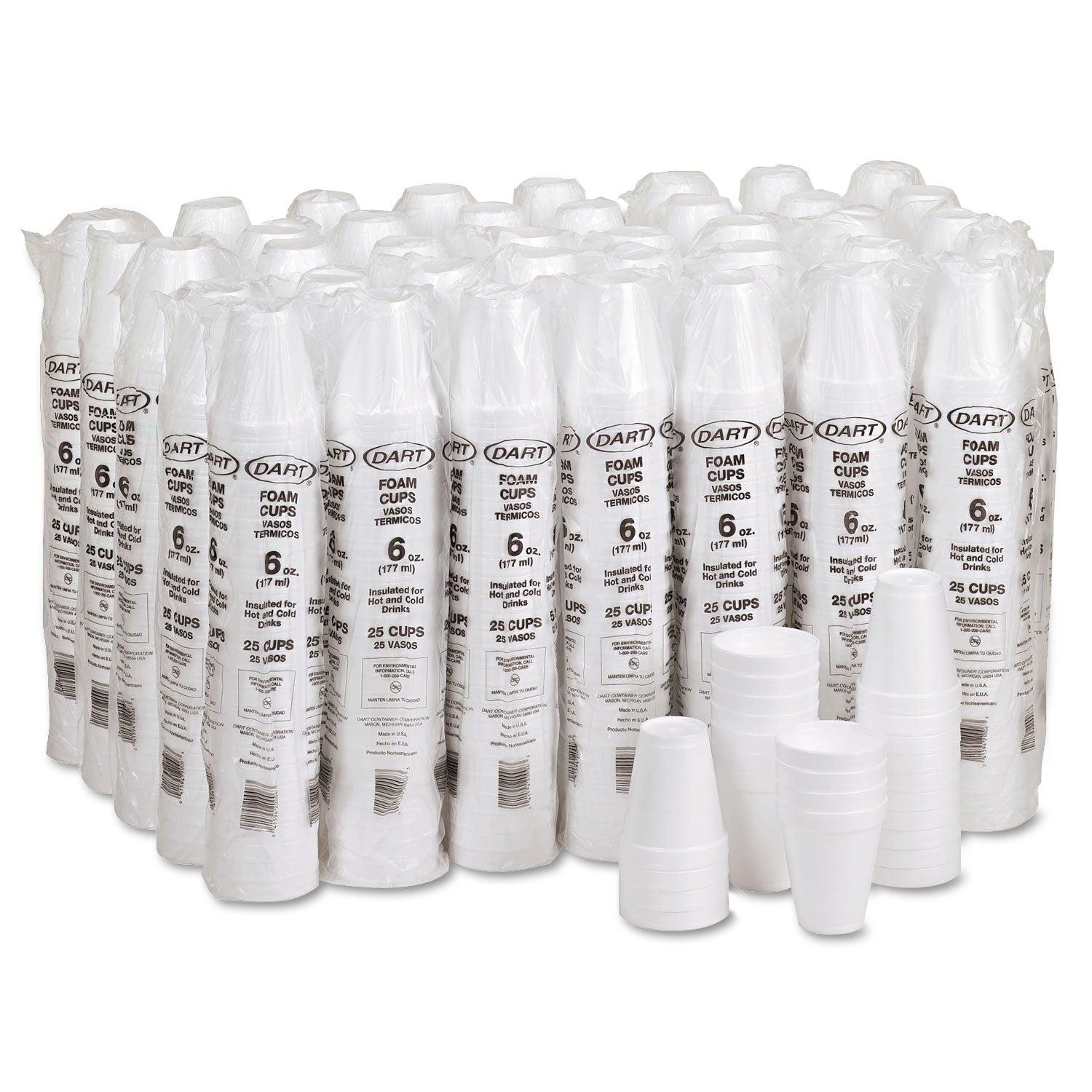 Dart® Foam Drink Cups, 12 oz, Squat, White, 1,000/Carton
