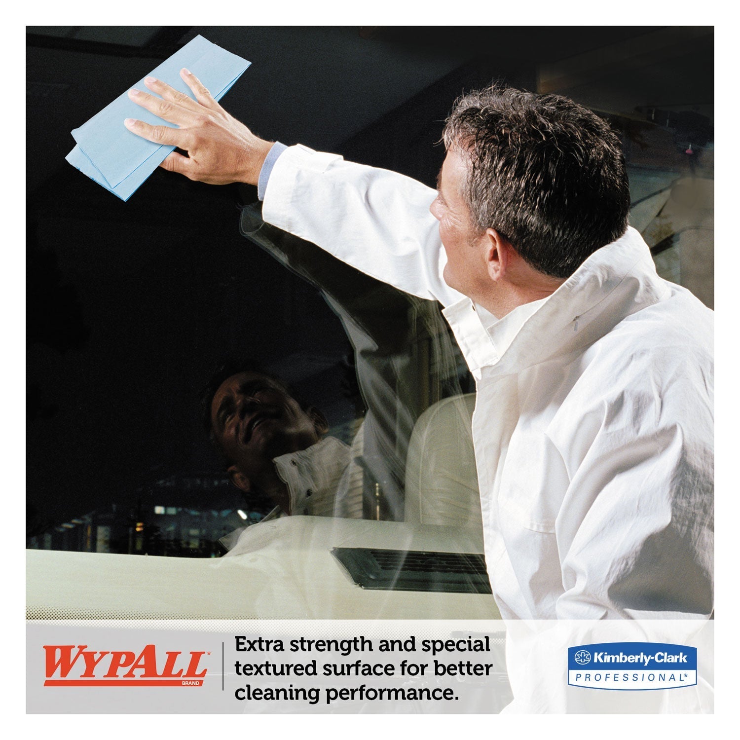 WypAll® L10 Windshield Wipers, Banded, 2-Ply, 9.38 x 10.25, Light Blue, 140/Pack, 16 Packs/Carton