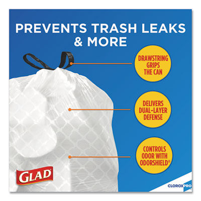 Glad® CloroxPro ForceFlex Tall Kitchen Drawstring Trash Bags, 13 gal, 24 x 27.38, Gray, 100 Bags/Box, 4 Boxes/Carton