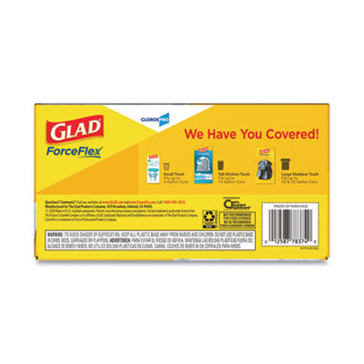 Glad® CloroxPro ForceFlex Tall Kitchen Drawstring Trash Bags, 13 gal, 24 x 27.38, Gray, 100 Bags/Box, 4 Boxes/Carton