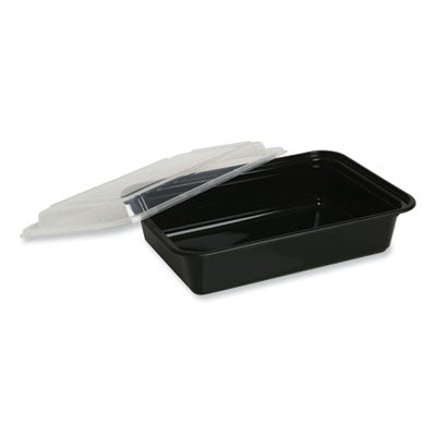 GEN Microwavable Food Container with Lid, Rectangular, 32 oz, 8.81 x 6.02 x 2.24, Black/Clear, Plastic, 150/Carton