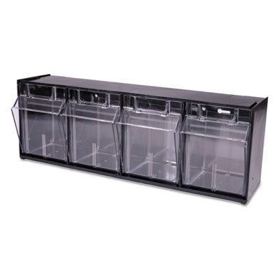 deflecto® Tilt Bin Interlocking Multi-Bin Storage Organizer, 4 Sections, 23.63" X 6.63" X 8.13", Black/clear
