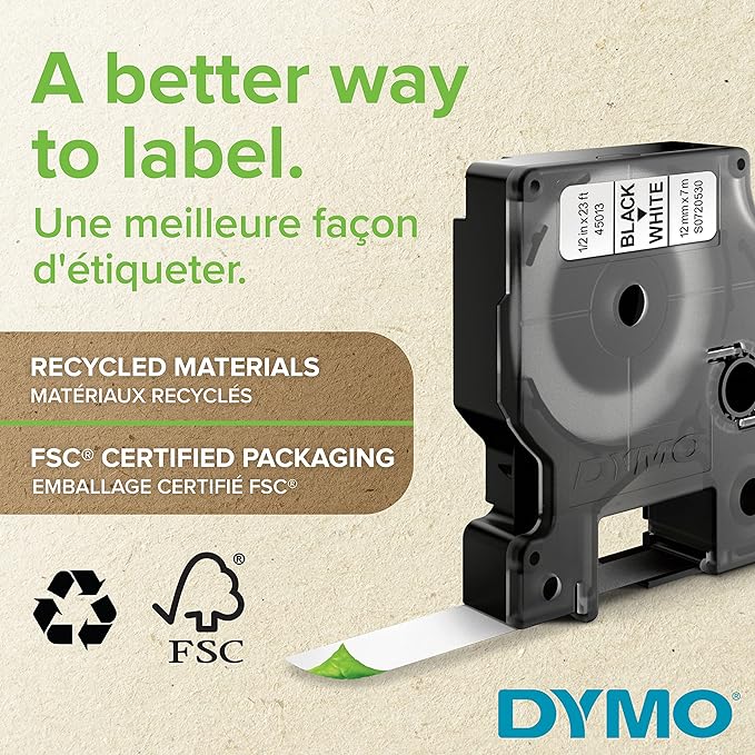 DYMO® D1 High-Performance Polyester Removable Label Tape, 0.25" X 23 Ft, Black On White