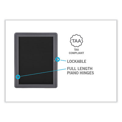 Ghent Ovation 1 Door Enclosed Fabric Bulletin Board, 24.13" x 33.75", Beige Surface, Powder-Coated Gray Aluminum Frame