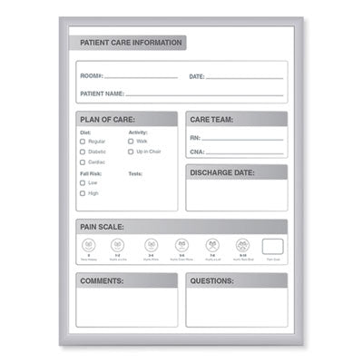 Ghent Patient Room Magnetic Whiteboard, Hospital Patient Chart, 18.5" x 24.5", White/Gray Surface, Satin Aluminum Frame