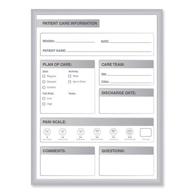 Ghent Patient Room Magnetic Whiteboard, Hospital Patient Chart, 24" x 36", White/Gray Surface, Satin Aluminum Frame