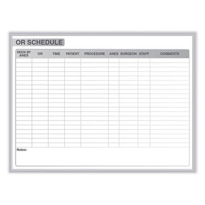 Ghent OR Schedule Magnetic Whiteboard, Operating Room Scheduling Chart, 48.5" x 36.5", White/Gray Surface, Satin Aluminum Frame