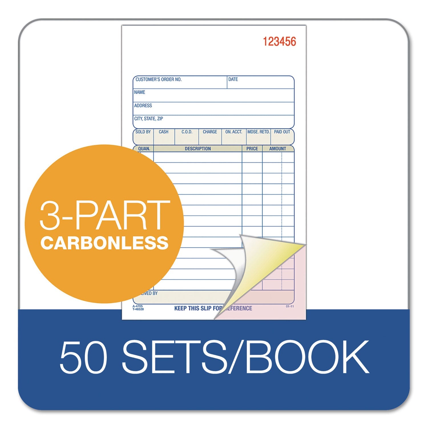 Adams® Multipart Sales Order Pad, Three-Part Carbonless, 4.19 x 6.69, 50 Forms Total