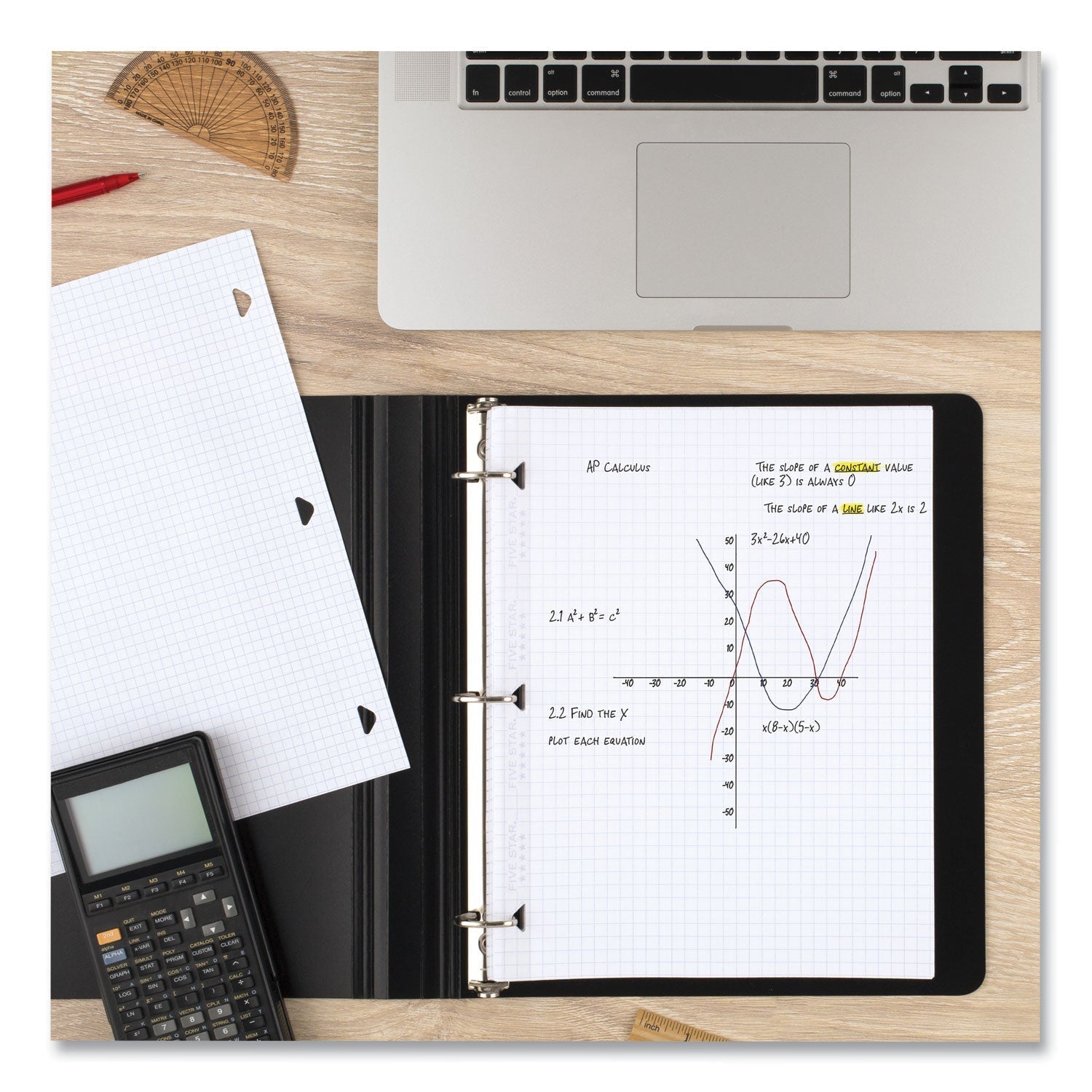 Five Star® Reinforced Filler Paper Plus Study App, 3-Hole, 8.5 x 11, College Rule, 80/Pack