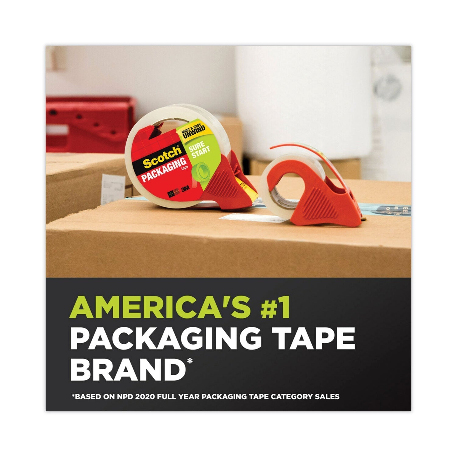 Scotch® Sure Start Packaging Tape, 3" Core, 1.88" X 54.6 Yds, Clear, 6/pack