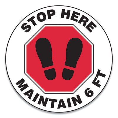Social Distance Floor Signs | Stop Here | 25-Pack