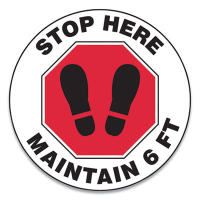 Social Distance Floor Signs | Stop Here | 25-Pack