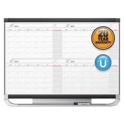 Quartet® Prestige 2 Magnetic Total Erase Four-Month Calendar, 48" x 36", White Surface, Graphite Gray Fiberboard/Plastic Frame