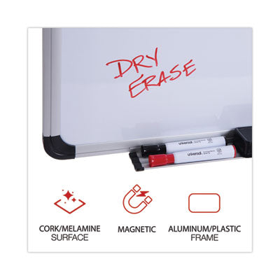 Universal® Combination Dry Erase/Bulletin Board, 36" x 24", Tan/White Surface, Black/Satin Aluminum Frame - Bloom Skins