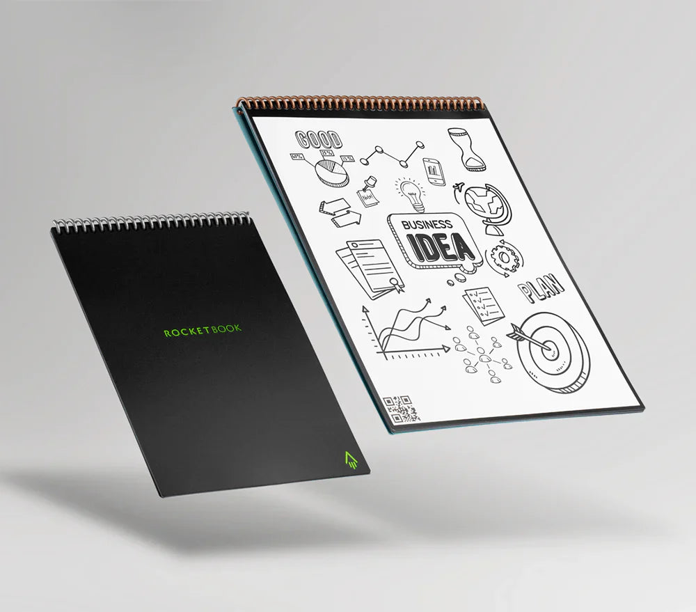 Rocketbook Flip Smart Notepad, Black Cover, Lined/Dot Grid Rule, 6 x 8.8, White, 18 Sheets - Bloom Skins