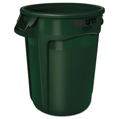 Vented Round Brute Container | 32 gal, Dk Green