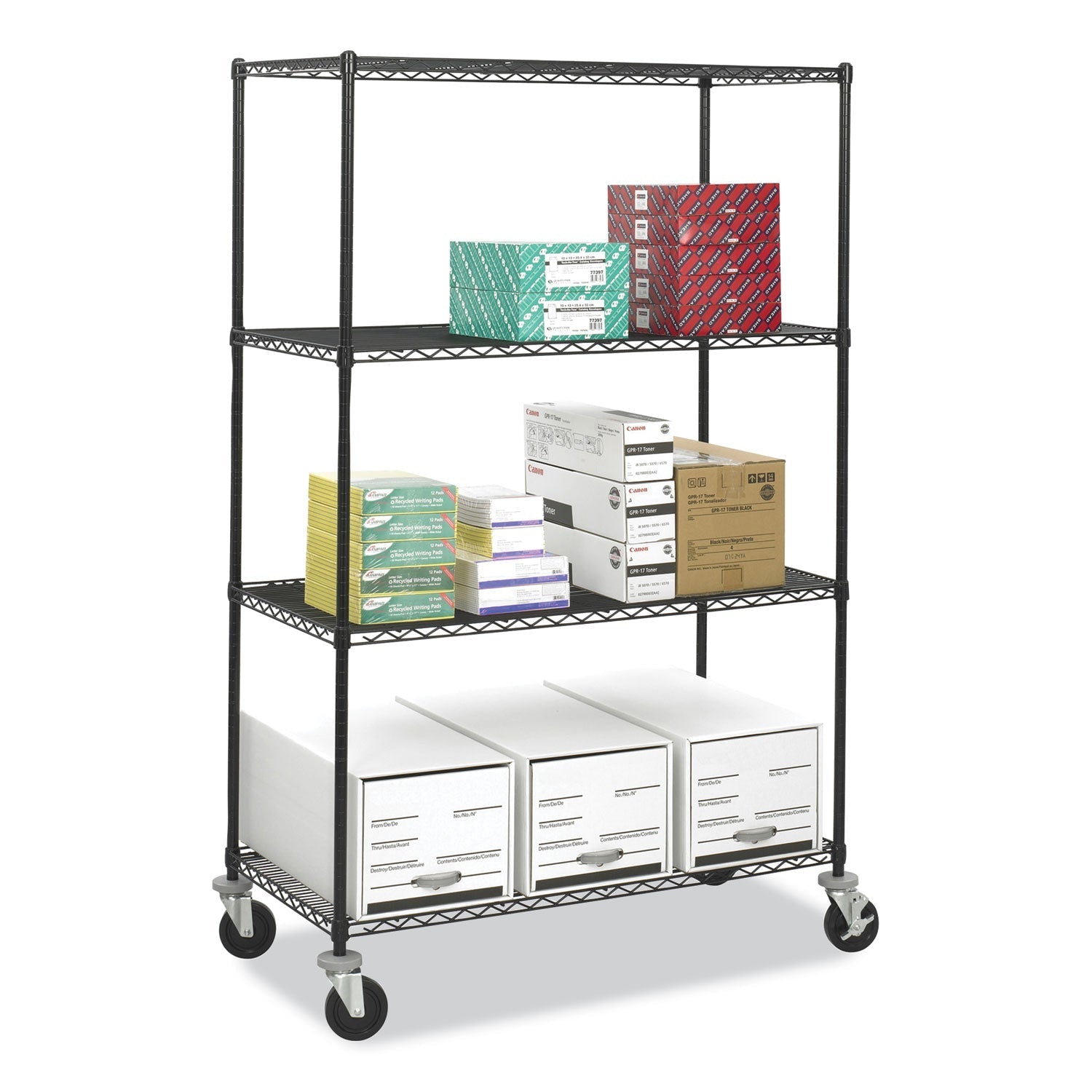 Safco® Caster Kit for Safco Task Master Industrial Shelving Units, Black, 4/Set (2 Locking)