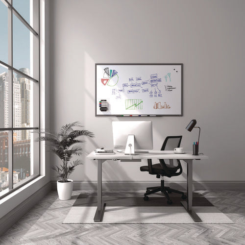 TRU RED™ Magnetic Porcelain Dry Erase Board, 60" x 36", White Surface, Gray/Natural Aluminum Frame