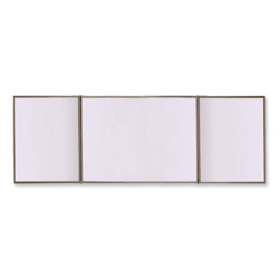 Ghent VisuALL PC Whiteboard Cabinet with Fabric Bulletin Board Exterior Doors, 36" x 24", Beige/White Surface, Satin Aluminum Frame