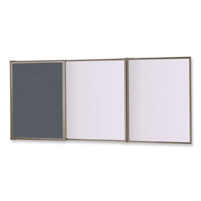 Ghent VisuALL PC Whiteboard Cabinet with Fabric Bulletin Board Exterior Doors, 36" x 24", Gray/White Surface, Satin Aluminum Frame